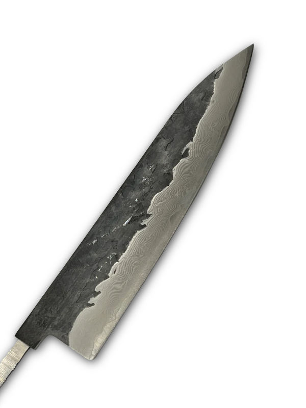 Couteau de chef 200 mm VG-10 Noir Brute de forge Damas