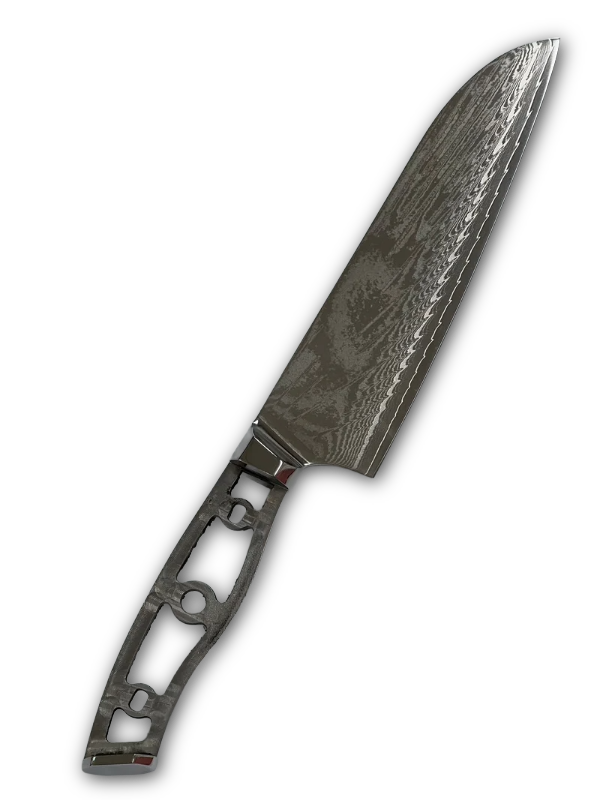Santoku - Couteau de chef damassé AUS10 8" pleine soie avec alvéoles