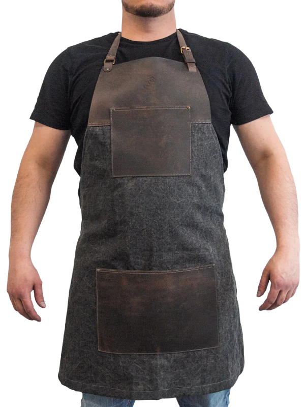 Tablier réglable en cuir marron et toile AP4