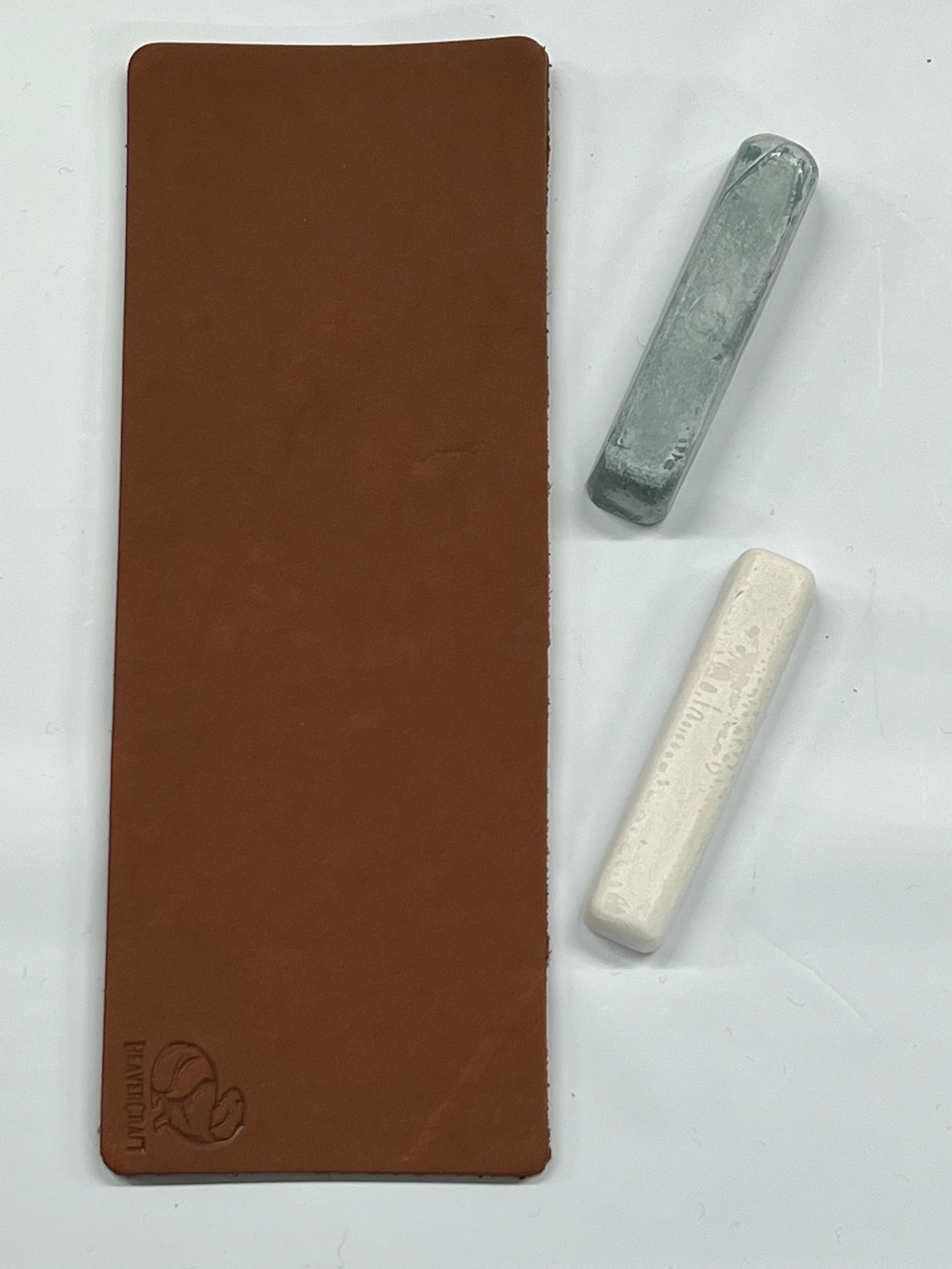 Cuir à affûter 200x75mm incluant 2 types de pâte à polir