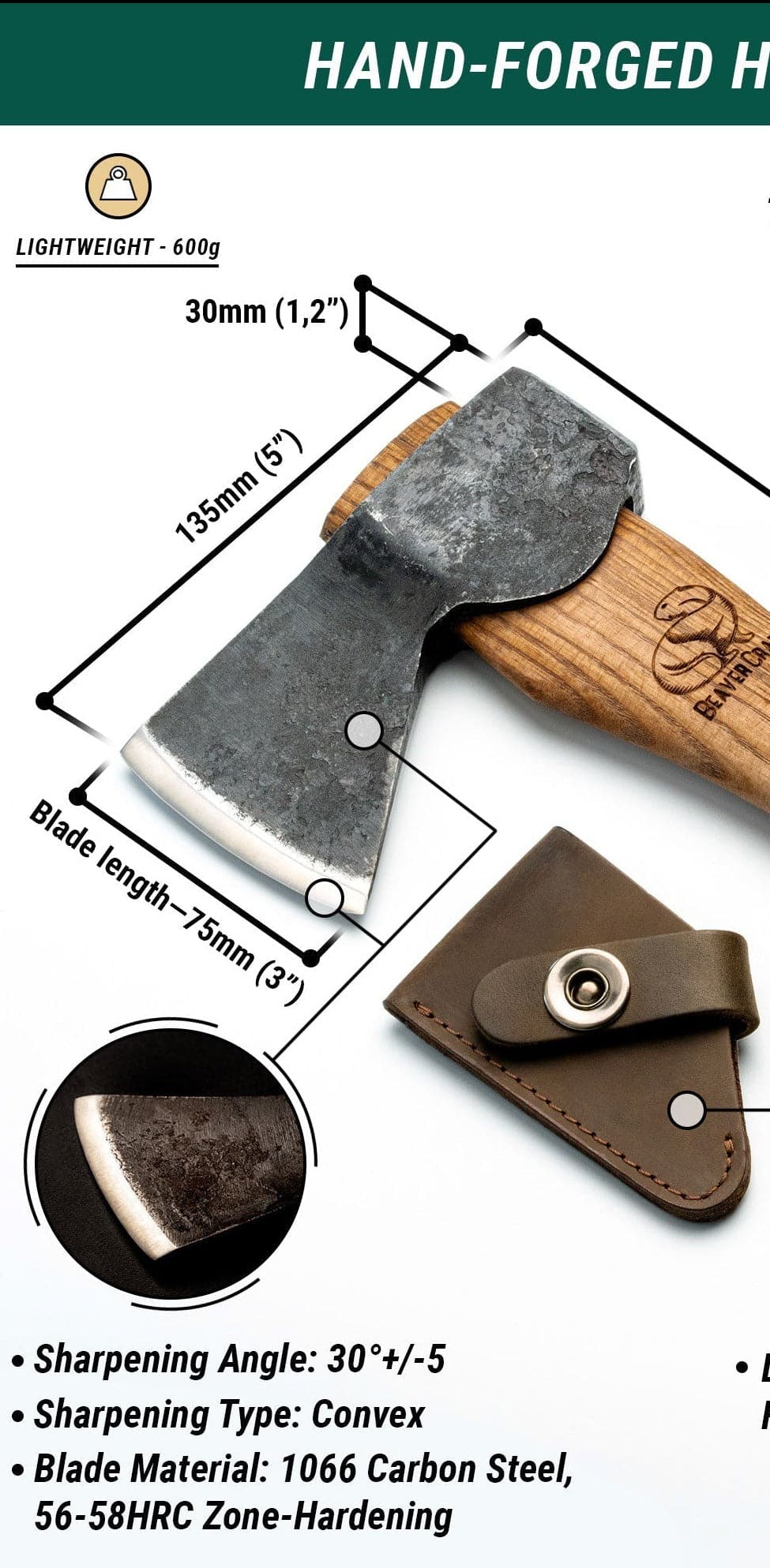 Hachette avec protège-lame AX1 Bushcraft Hatchet
