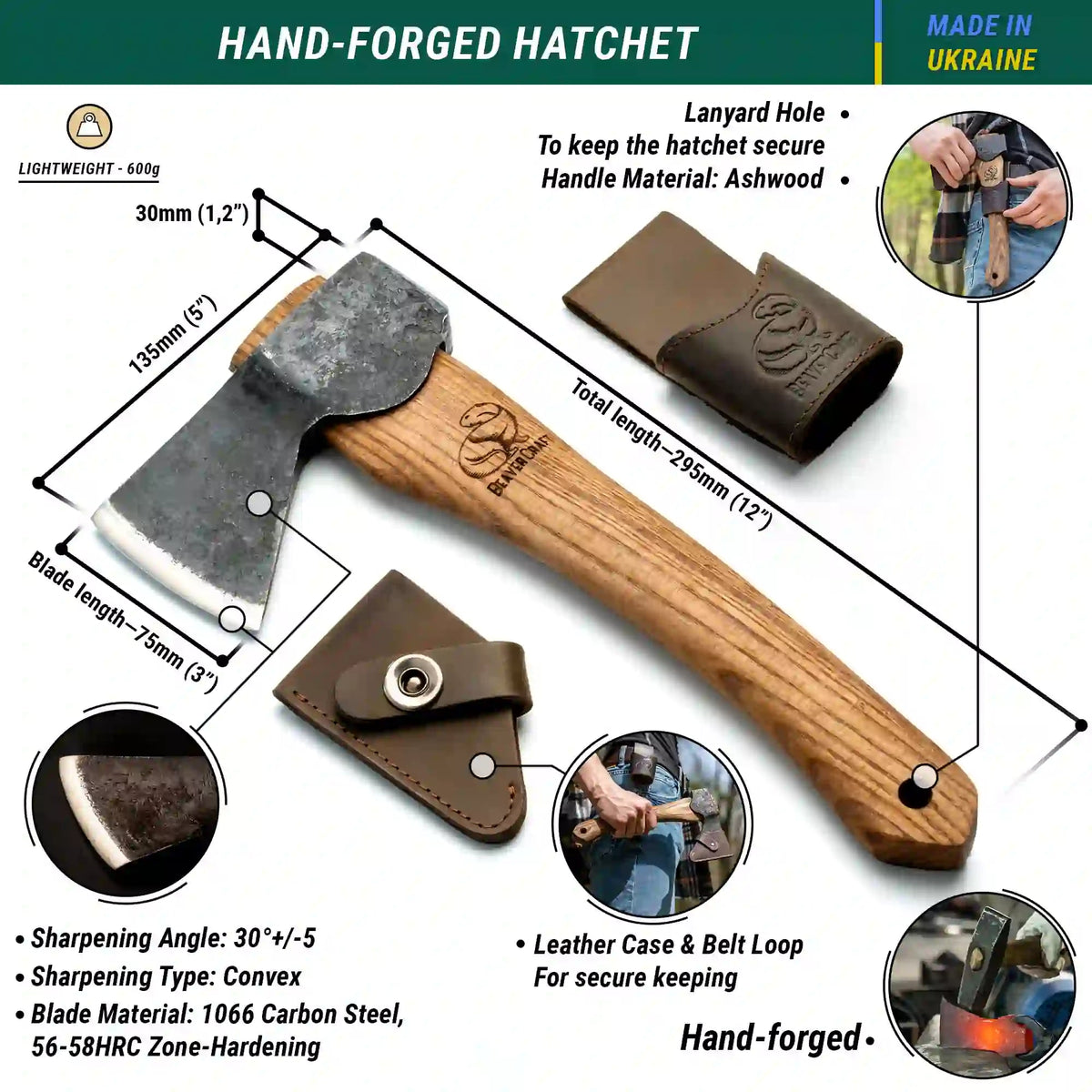 Hachette avec protège-lame AX1 Bushcraft Hatchet