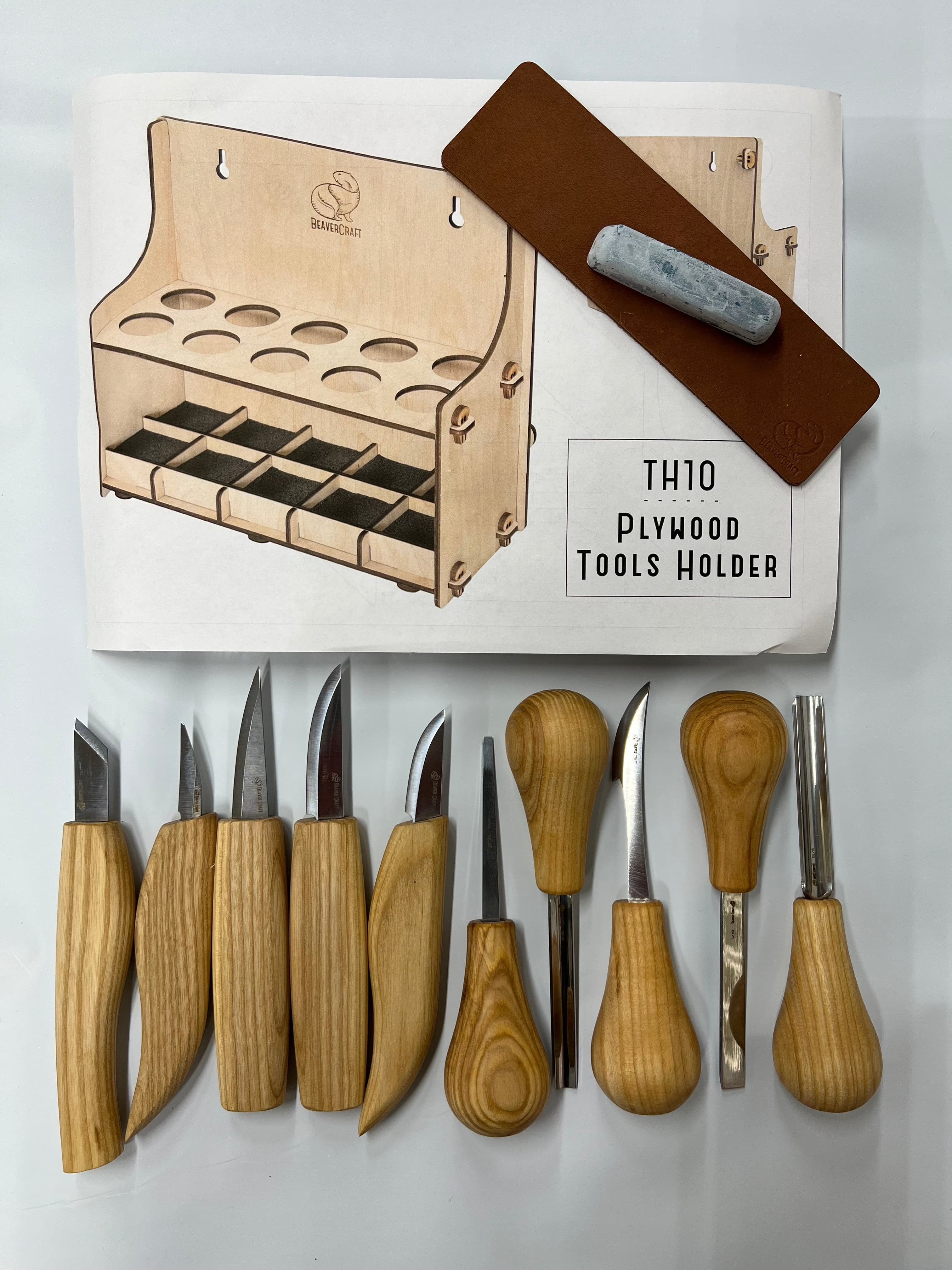 Ensemble de gouges à bois S52 avec 10 gouges et porte-outils