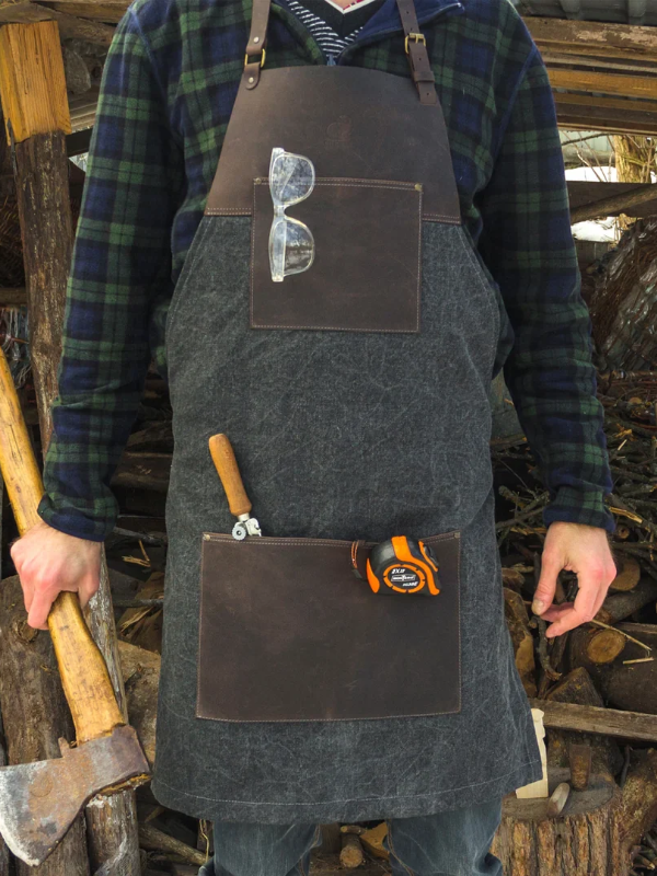 Tablier réglable en cuir marron et toile AP4